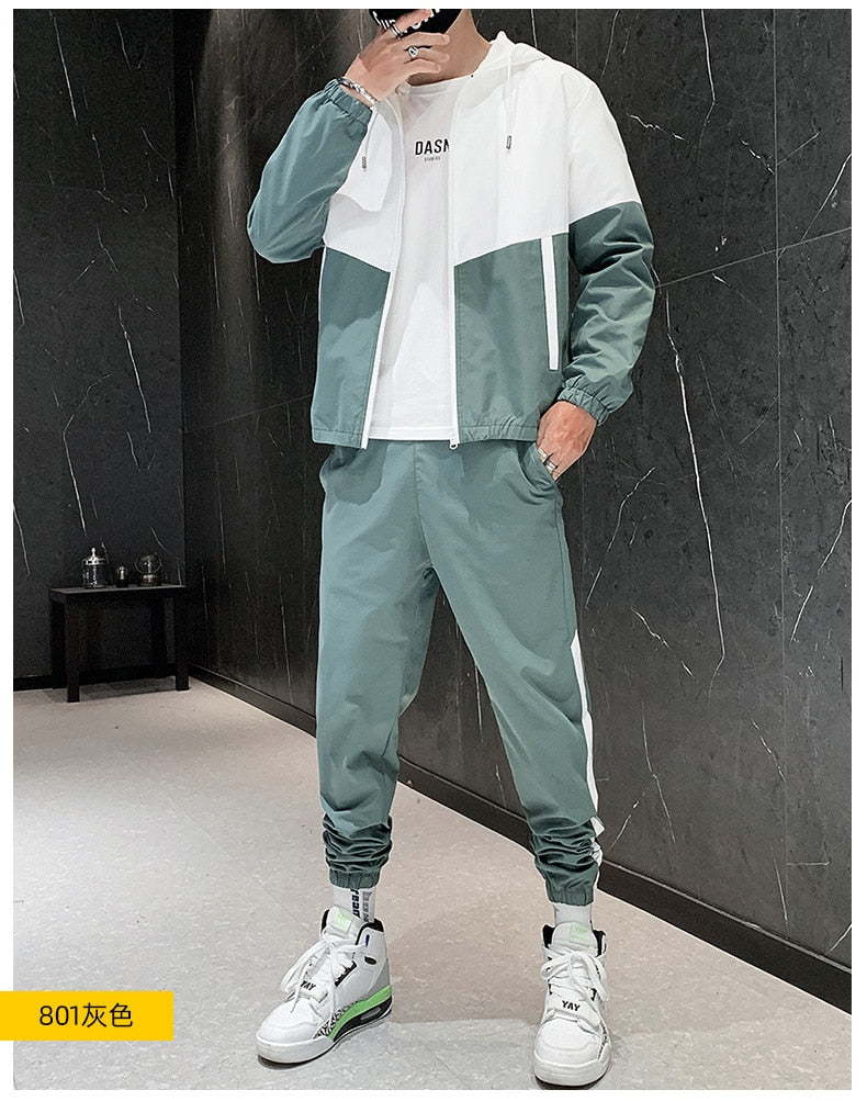 jiaabc Men Tracksuit Casual Joggers Hooded Sportswear Jackets And Pants 2 Piece Sets Hip Hop Running Sports Suit