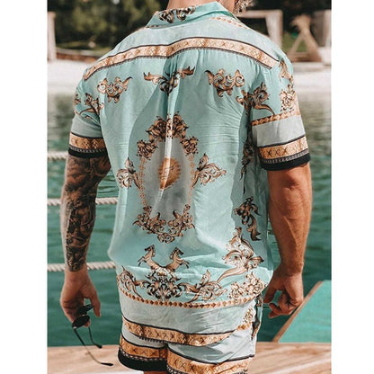 jiaabc New Fashion Hawaiian Shirt Set Mens Printing Set Short Sleeve Summer Casual Floral Shirt Beach Two Piece Men Sets S-3XL