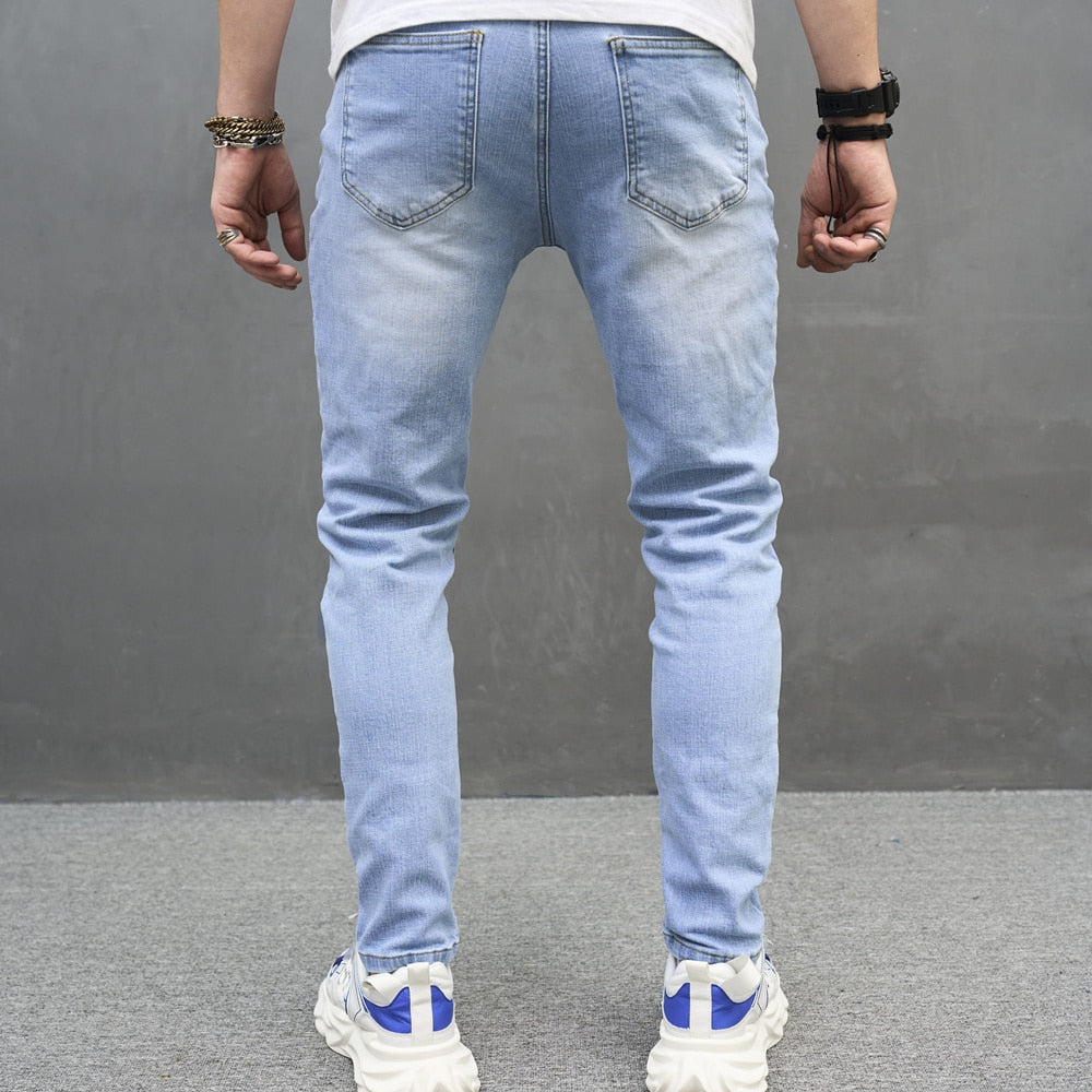 Men Simple Solid Skinny Jeans Trousers Autumn Stylish Male Slim Casual Denim Pants