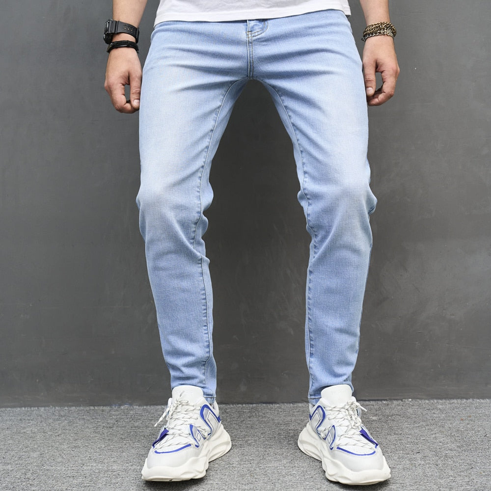 Men Simple Solid Skinny Jeans Trousers Autumn Stylish Male Slim Casual Denim Pants