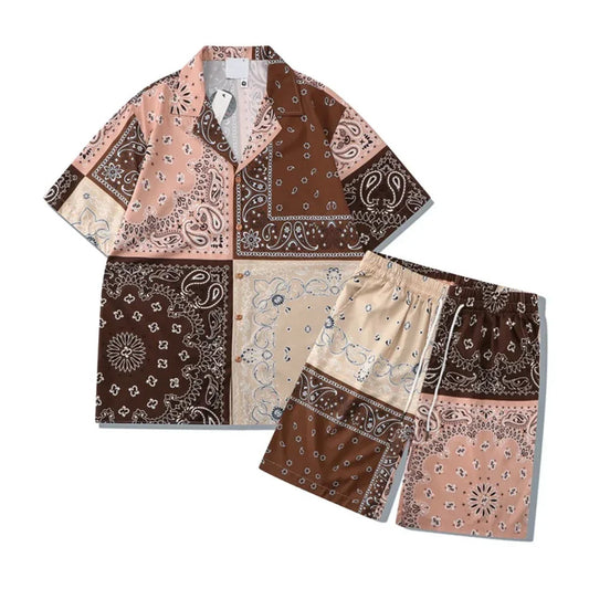 jiaabc Bandana Shirts and Shorts Men Summer Holiday Beach Men's Set