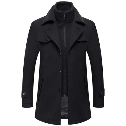 jiaabc Winter Men Slim Fit Wool Trench Coats Fashion Middle Long Outerwear Mens Double Collar Zipper Solid Color Casusal Woolen Coats