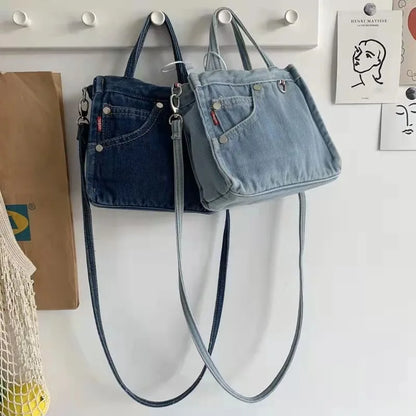 Denim Jeans Bags Cool Girl Totes  Fashion Trend High Street Hardware Tote In Denim Women's Shoulder Bag