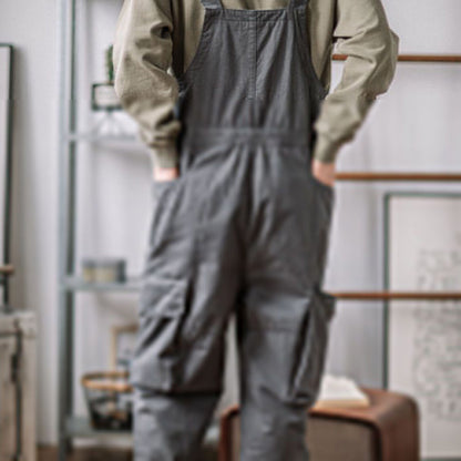 jiaabc Loose Casual Overalls Men's Straight Overalls Overalls American Retro Ami Khaki Trend All-match One-piece Suspenders Trousers