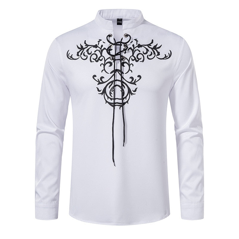 jiaabc Men Spring Autumn Shirt Social Henley Dress Shirt Fashion Long Sleeve Formal Embroidery Tops Clothing Casual camisa masculina