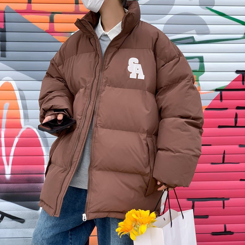 jiaabc Colorful Men's Winter Jacket Coat Oversize Parka Stand Collar Korean Men's Puffer Jacket Cotton-padded Jacket Women Winter Parka