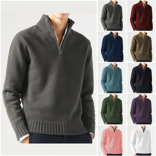 jiaabc Winter Mens Cashmere Zipper Basic Sweater Men's Fleece Thicker Sweater Half Zipper Turtleneck Warm Pullover Male Slim Outer Wear