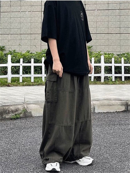 jiaabc Harajuku Vintage Wide leg jeans Pants Men Casual Joggers Harem Pants White Cargo Pants Skateboard Trousers Streetwear