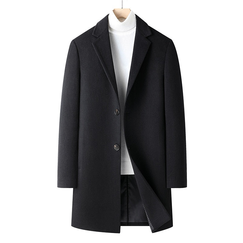 jiaabc Men's Wool Blend Coats Autumn Winter New Thickened Warm  Long Coat High Quality Design Wool Blend Coats for Men