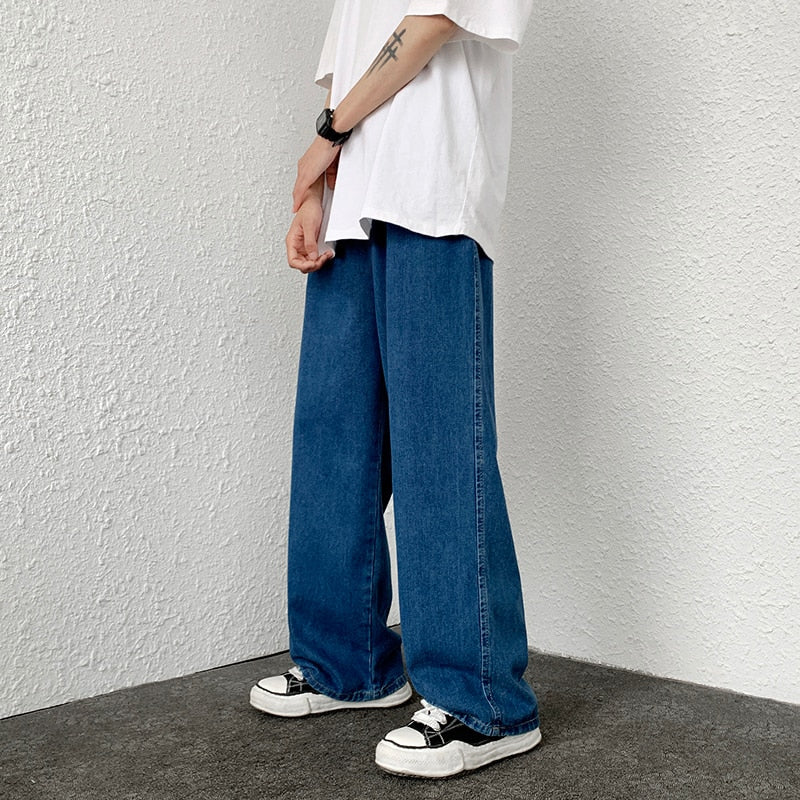 2024 Autumn New Men's Baggy Jeans Korean Street Hip-hop Loose Straight Wide-leg Pants Classic Black Denim Casual Trousers S-3XL