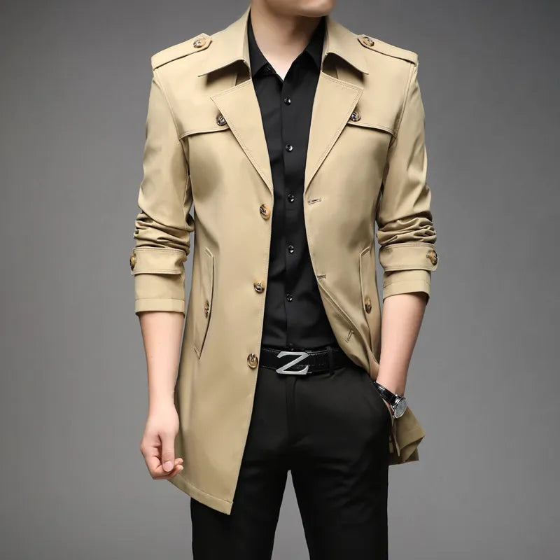 jiaabc New Spring Men Trench Fashion England Style Long Trench Coats Mens Casual Outerwear Jackets Windbreaker Brand Mens Clothing