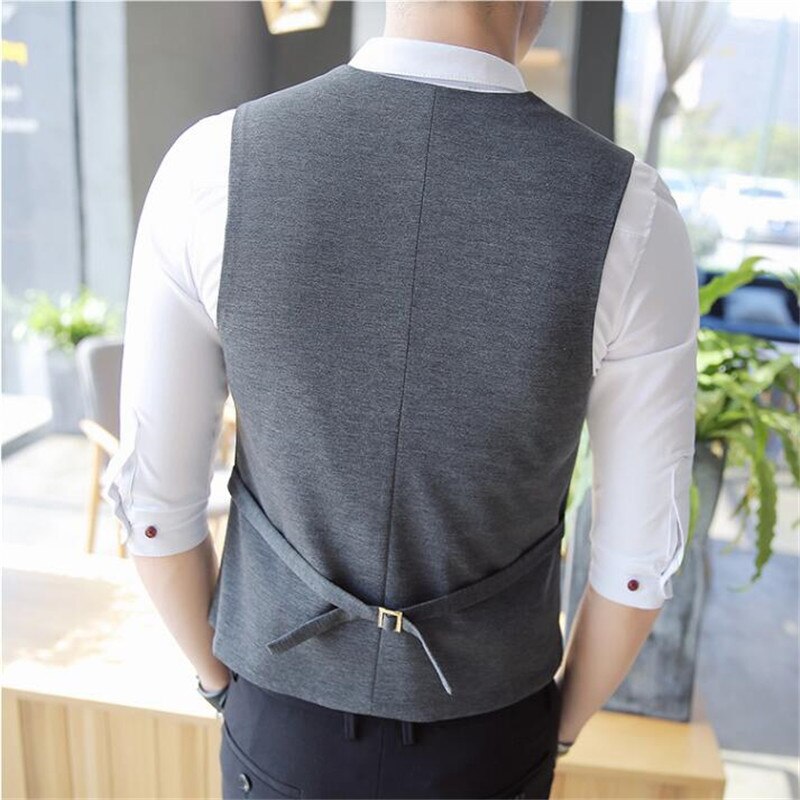 jiaabc Men's Double Breasted Vest Spring New Slim Sleeveless Formal Suit Vest Gray Black Fashion Men's Business Casual Suit Vest