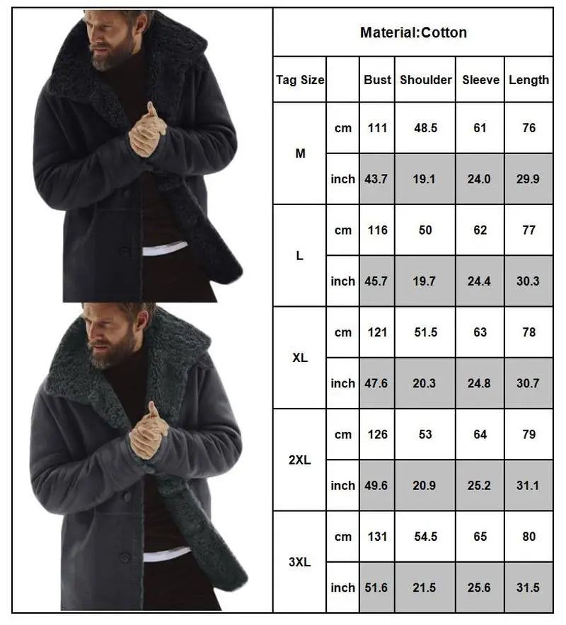 jiaabc Winter Men Fleece Thick Warm Coat Outwear Fashion Male Trench Leather Jacket Long Sleeve Fur Mens Overcoat Clothing