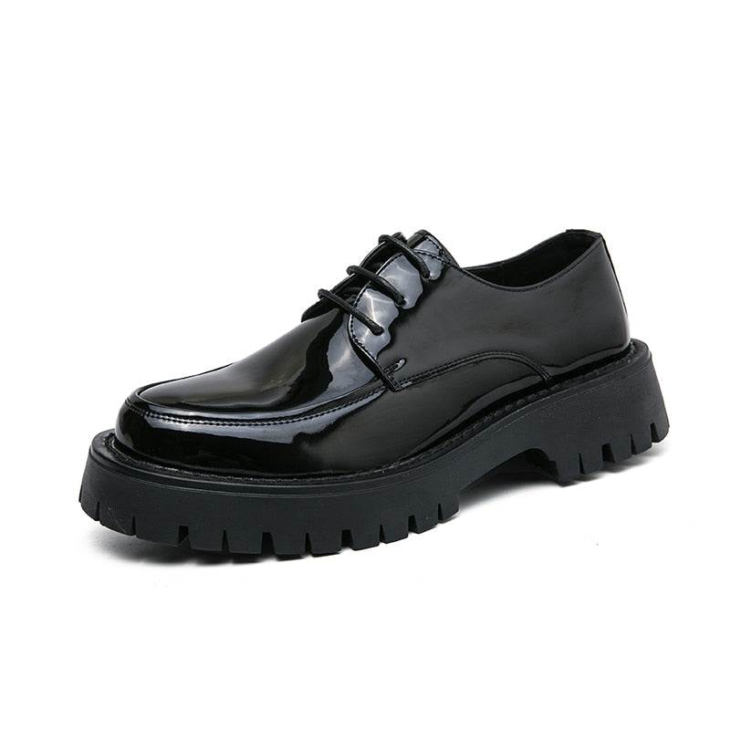 jiaabc New Platform Shoes Loafers Shoes Men Thick-soled Wedding Shoes Black Formal Business Shoes Slip-on Leather Increase Casual Shoes