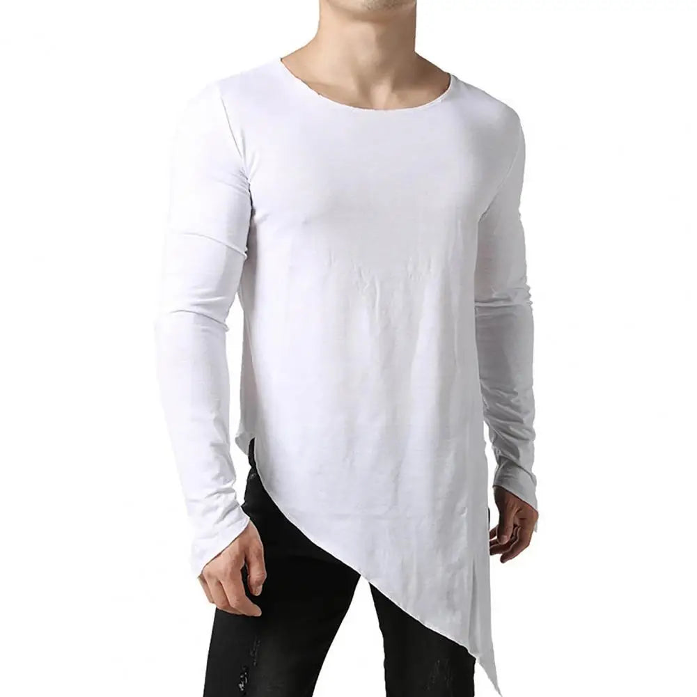 jiaabc Stylish Spring T-shirt  Streetwear Side Split Men T-shirt  Asymmetrical Men T-shirt