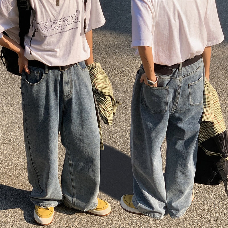 Oversized Baggy Jeans Men Fashion Retro Casual Wide Leg Jeans Men Streetwear Loose Hip Hop Straight Denim Pants Mens Trousers