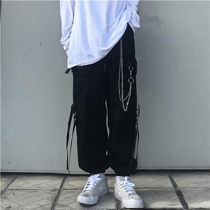 jiaabc Techwear Men's Sets Black Cargo Pants Men's Shirt Kit Long Sleeve Shirts Korean Streetwear Hip Hop Harajuku Spring