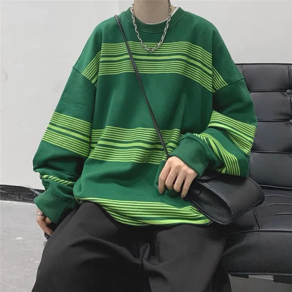 jiaabc Spring Autumn Striped Y2K Harajuku Hip Hop Sweatshirts Man Oversized Casual Tops Long Sleeve Loose Pullover Streetwear Clothes