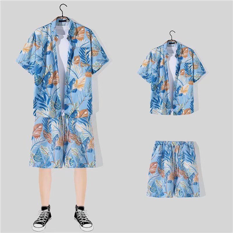 jiaabc 2 Piece Sets Men Beach Fashion M-3XL Baggy Handsome Print Shirts Shorts Hawaiian Holiday Unisex Thin Summer Vintage Clothing Ins