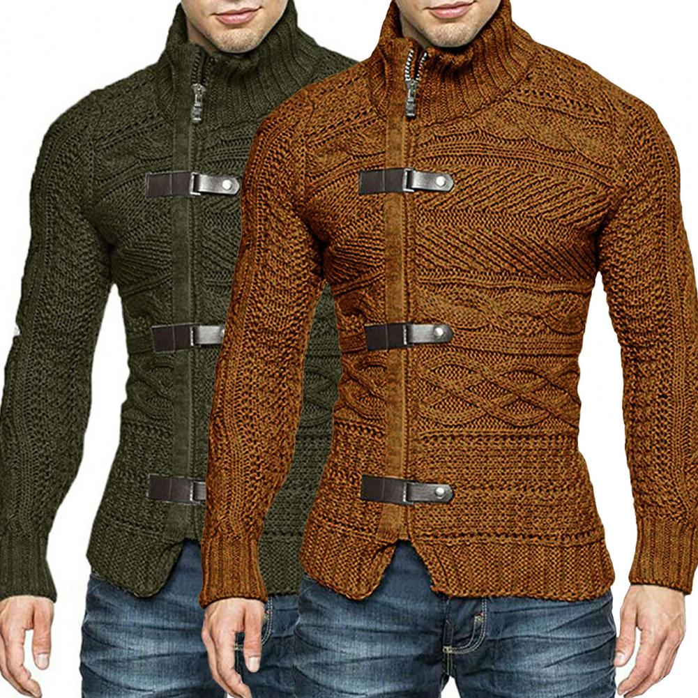 jiaabc Men's Sweaters Stretchy Stylish Acrylic Fiber Loose Sweater Coat Winter Mens Turtleneck Pullover Sweater