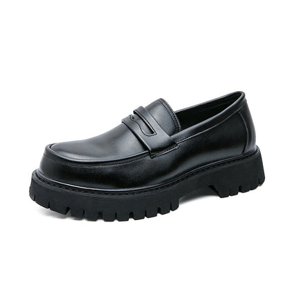 jiaabc New Platform Shoes Loafers Shoes Men Thick-soled Wedding Shoes Black Formal Business Shoes Slip-on Leather Increase Casual Shoes