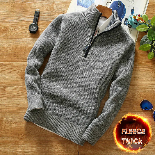 jiaabc Winter Men's Fleece Thicker Sweater Half Zipper Turtleneck Warm Pullover Quality Male Slim Knitted Wool Sweaters for Spring