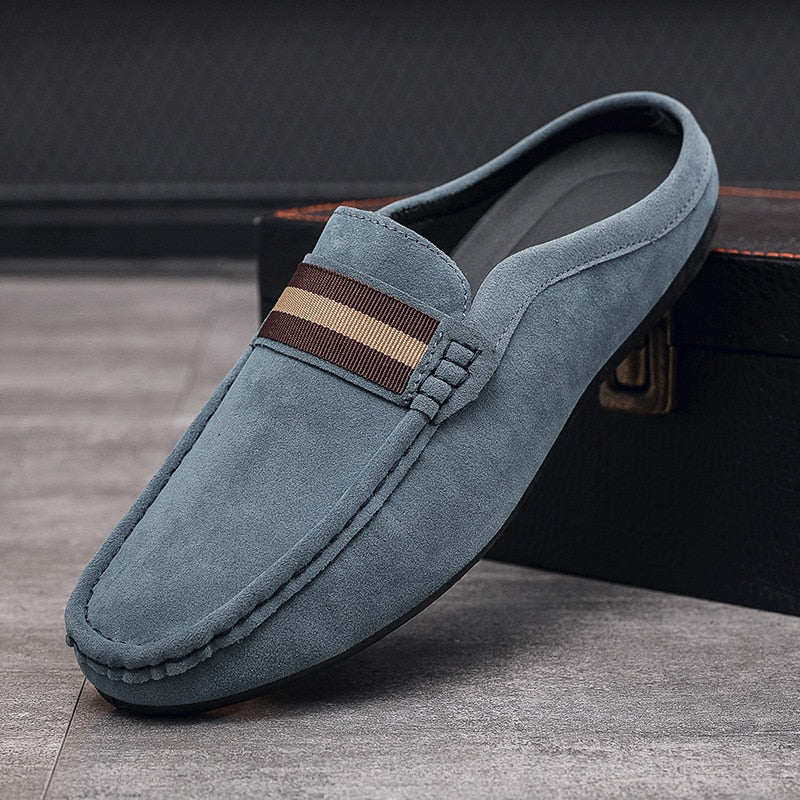 jiaabc Summer Mules Suede Leather Half Shoes For Men Casual Mens Penny Loafers Slipper Slip On Flats Lazy Driving Shoes Man Moccasin