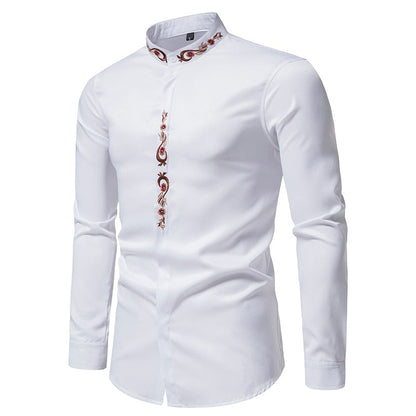 jiaabc Men Spring Autumn Shirt Social Henley Dress Shirt Fashion Long Sleeve Formal Embroidery Tops Clothing Casual camisa masculina