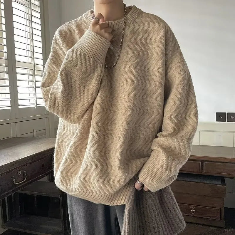 jiaabc Harajuku Mens Knitted Sweater Autumn Winter Tops Men Casual Clothes Crewneck Chunky Knit Cardigan Men Pullover Sweaters Shirts