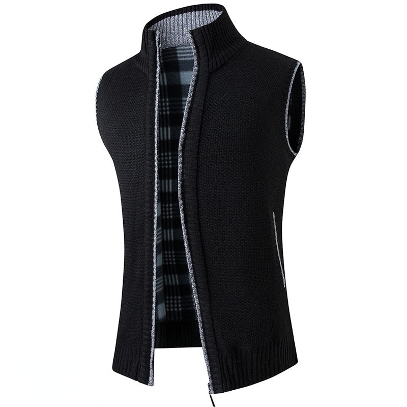 Men's Sweaters Vest Autumn Winter New Solid Warm Zipper Sweatercoat Sweaters Vest Men Casual Knitwear Sleeveless Male Clothing