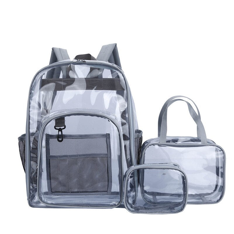 jiaabc Transparent PVC Set Bag Waterproof Backpack Unisex Large Capacity Backpack Solid Clear Backpack Couple Fashion Bagback Designer