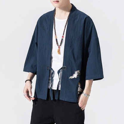 jiaabc  Summer Men's Kimono Jackets Cardigan Mens Lightweight Casual Cotton Blends Linen Seven Sleeves Open Front Coat Outwear