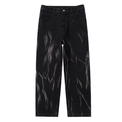 Hip-hop Tie-dye Jeans Men Fashion Retro Casual Baggy Wide-leg Jeans Mens Streetwear Korean Loose Camo Straight Denim Pants Men