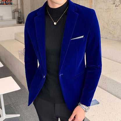 Autumn Velvet Suit Jacket High Quality Long Sleeved Slim Fit Blazer Fashion Men Formal Business Club Dress Blazers Homme