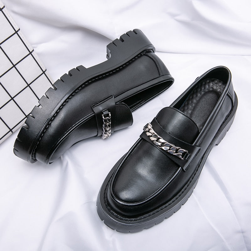 jiaabc New Platform Shoes Loafers Shoes Men Thick-soled Wedding Shoes Black Formal Business Shoes Slip-on Leather Increase Casual Shoes