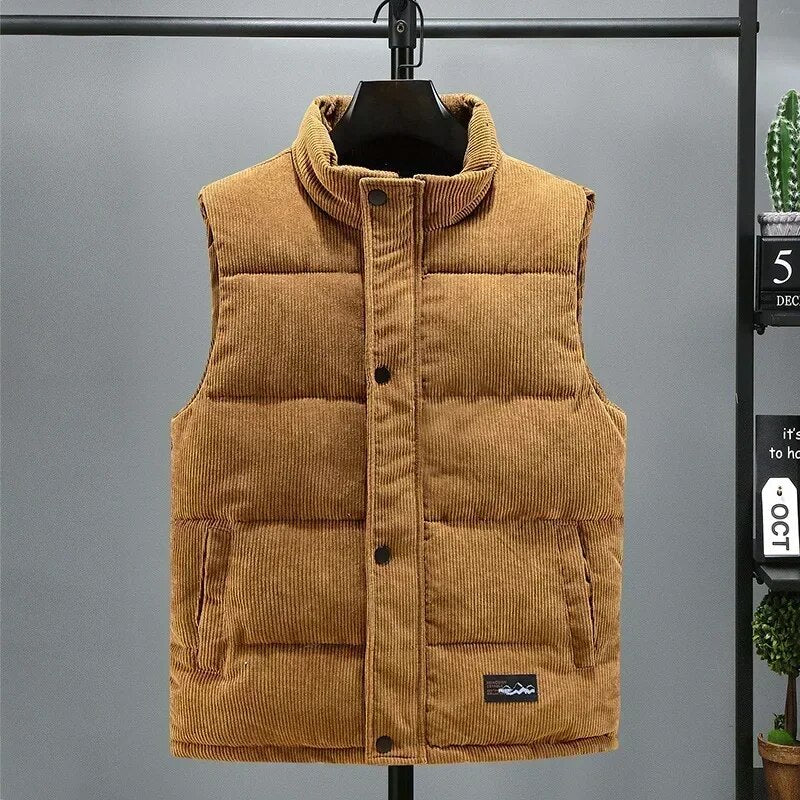 jiaabc Men's Thick Warm Vest Autumn Winter Cotton Padded Sleeveless Jacket Men Casual Stand Collar Oversized Waistcoat Vests Male