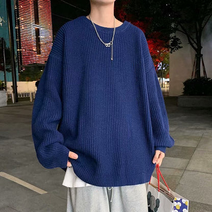 Men Pullover Sweater Autumn Fashion Solid Color Casual Loose O-Neck Knitted Men's Clothing Oversize Harajuku Streetwear Sweater