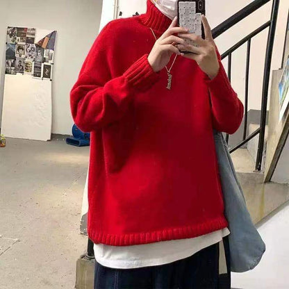 Japan Style Men Pullovers Turtleneck Solid Color Sweater Male Autumn Winter Long Sleeve Korean Fashion Loose Harajuku Sweater