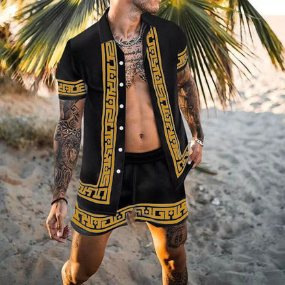 jiaabc NEW Men leopard print Hawaiian Sets Summer Short Sleeve Button Shirt Beach Shorts Streetwear Casual Mens Suit 2 Pieces