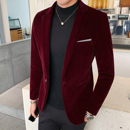 Autumn Velvet Suit Jacket High Quality Long Sleeved Slim Fit Blazer Fashion Men Formal Business Club Dress Blazers Homme