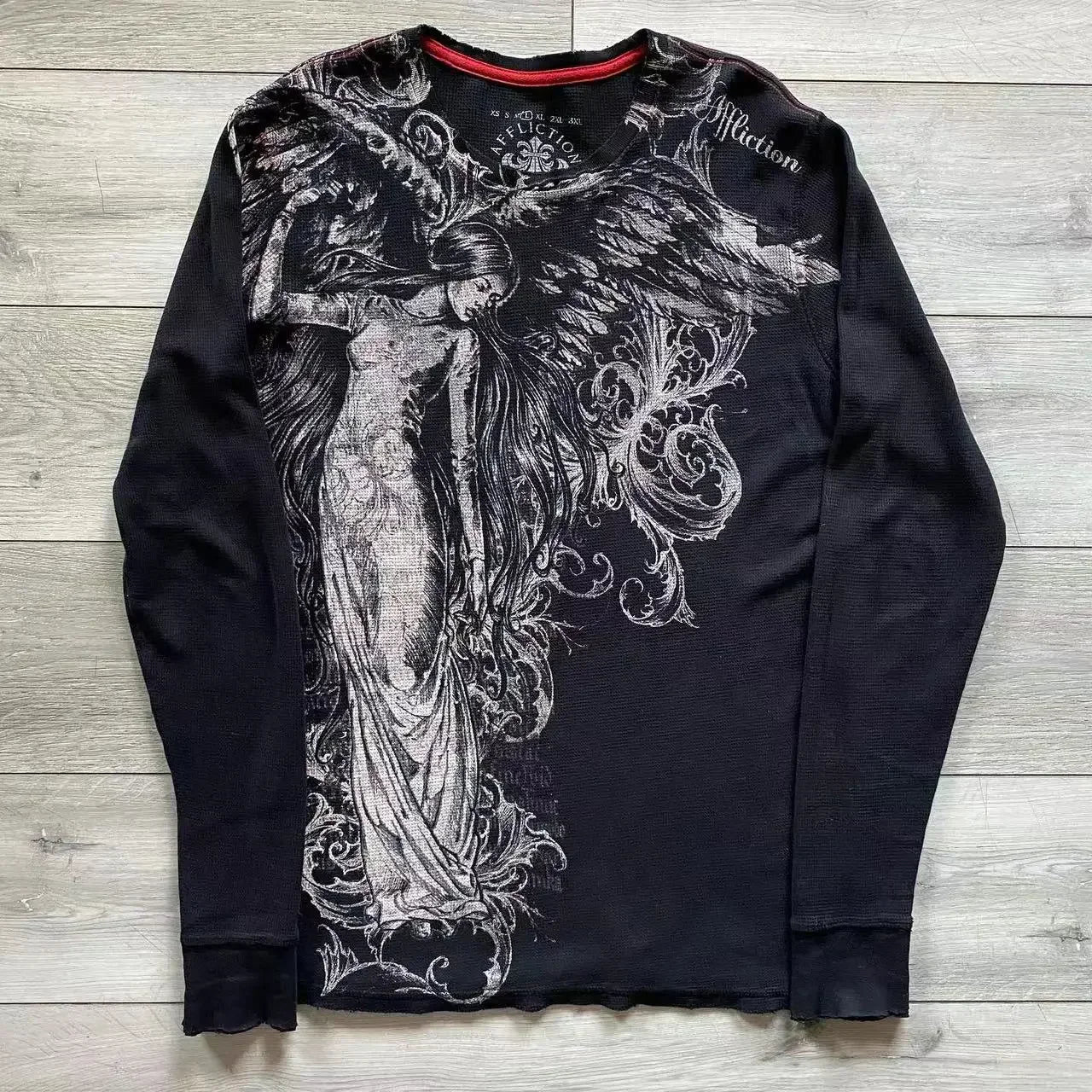 jiaabc Y2K Affliction Long sleeved T shirt Fashion Round Neck Oversized T shirt New  Mens Womens Casual Gothic Clothing Tops Streetwear