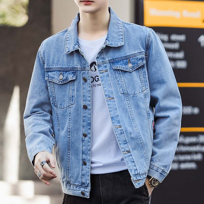 Jacket Men's Casual Cotton Black Denim Jaqueta Jeans Masculina  Slim Washed Retro Classic Blue Jeans Coat Male Men Clothing