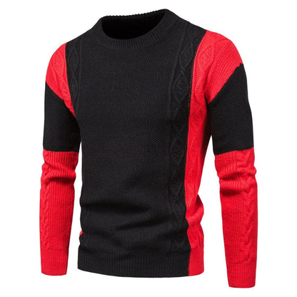 jiaabc Autumn New Fashion Foreign Trade Men's Knitted Round Neck Contrast Color Sweater Underlay