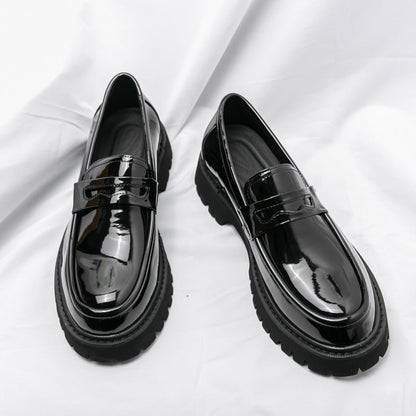 jiaabc New Platform Shoes Loafers Shoes Men Thick-soled Wedding Shoes Black Formal Business Shoes Slip-on Leather Increase Casual Shoes