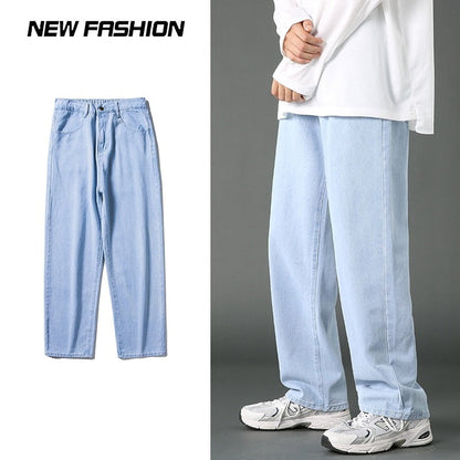 jiaabc New Spring Men's Loose Casual Jeans Korean Version Hip Hop High Street Straight Pants Blue Black Light Blue