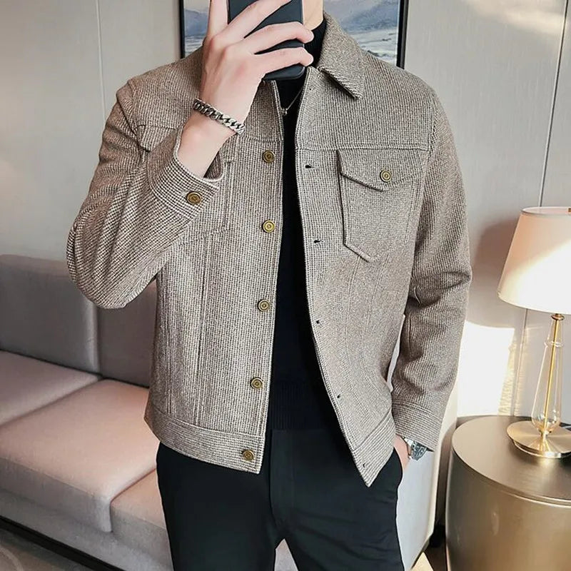 jiaabc Nwe Slim Fit Woolen Plaid Bomber Winter Jacket Men Japanese Streetwear Men Jacket Winter Jackets For Men Brand Coat S-3XL