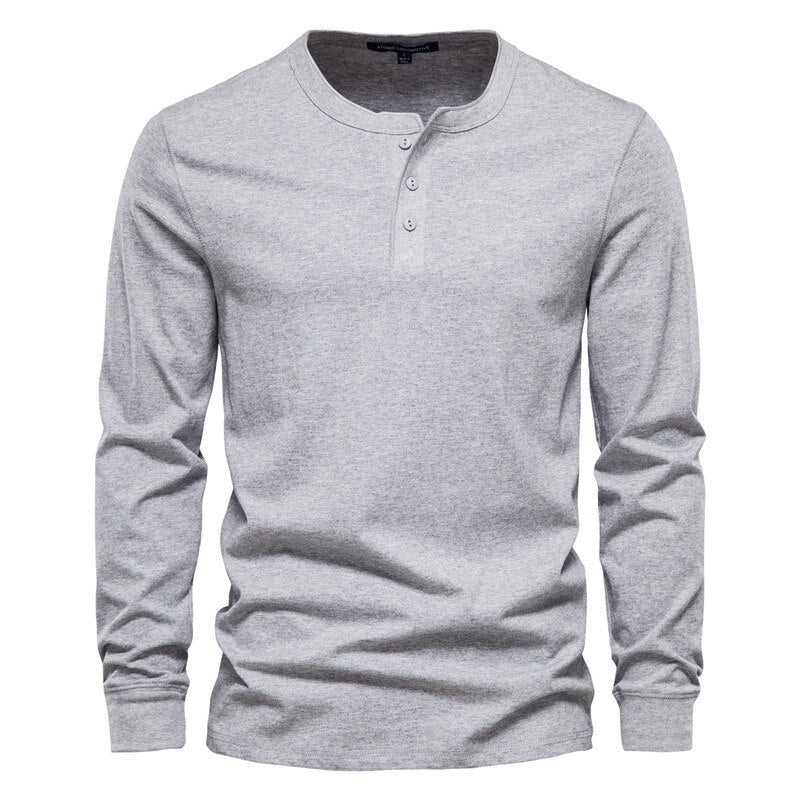 Spring New Long Sleeve T Shirt Men Casual Solid Henry Collar T Shirt Man Fashion High Quality 100% Cotton Mens T Shirts