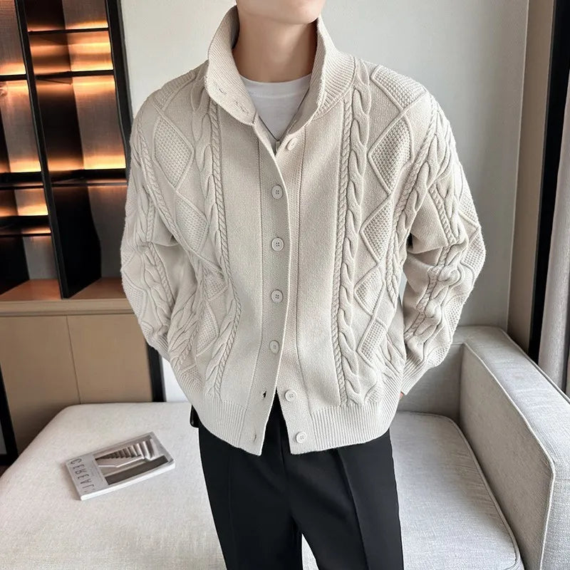 jiaabc Autumn / Winter New Twist Men's Knitted Cardigan Korean Version of Loose Solid Color Sweater Thick Coat High Quality Knit Coat