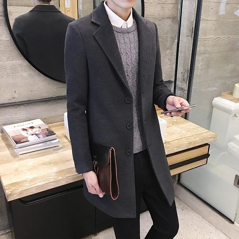 jiaabc 2024 Fashion Men Wool & Blends Mens Casual Business Trench Coat Mens Leisure Overcoat Male Punk Style Blends Dust Coats Jackets