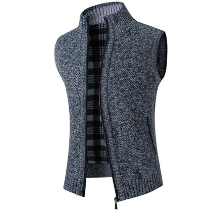 Men's Sweaters Vest Autumn Winter New Solid Warm Zipper Sweatercoat Sweaters Vest Men Casual Knitwear Sleeveless Male Clothing